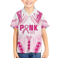 Breast Cancer Pink Out Family Matching Short Sleeve Bodycon Dress and Hawaiian Shirt Polynesian Art Tattoo White Version LT05 Son's Shirt White - Polynesian Pride