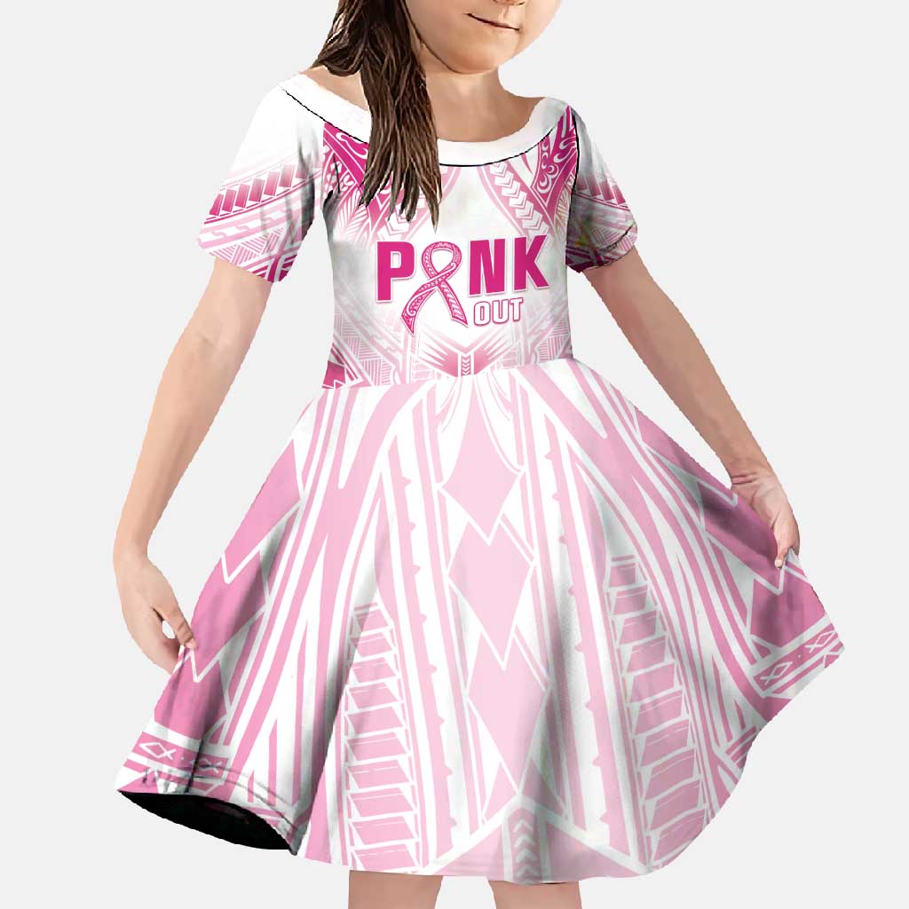 Breast Cancer Pink Out Family Matching Summer Maxi Dress and Hawaiian Shirt Polynesian Art Tattoo White Version LT05 Daughter's Dress White - Polynesian Pride