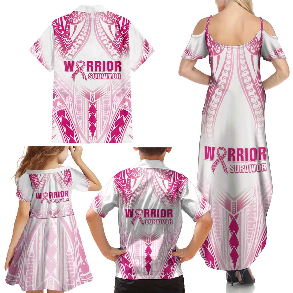 Breast Cancer Pink Out Family Matching Summer Maxi Dress and Hawaiian Shirt Polynesian Art Tattoo White Version LT05 - Polynesian Pride