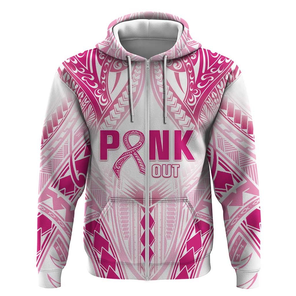 Breast Cancer Pink Out Hoodie Polynesian Art Tattoo White Version LT05 Zip Hoodie White - Polynesian Pride
