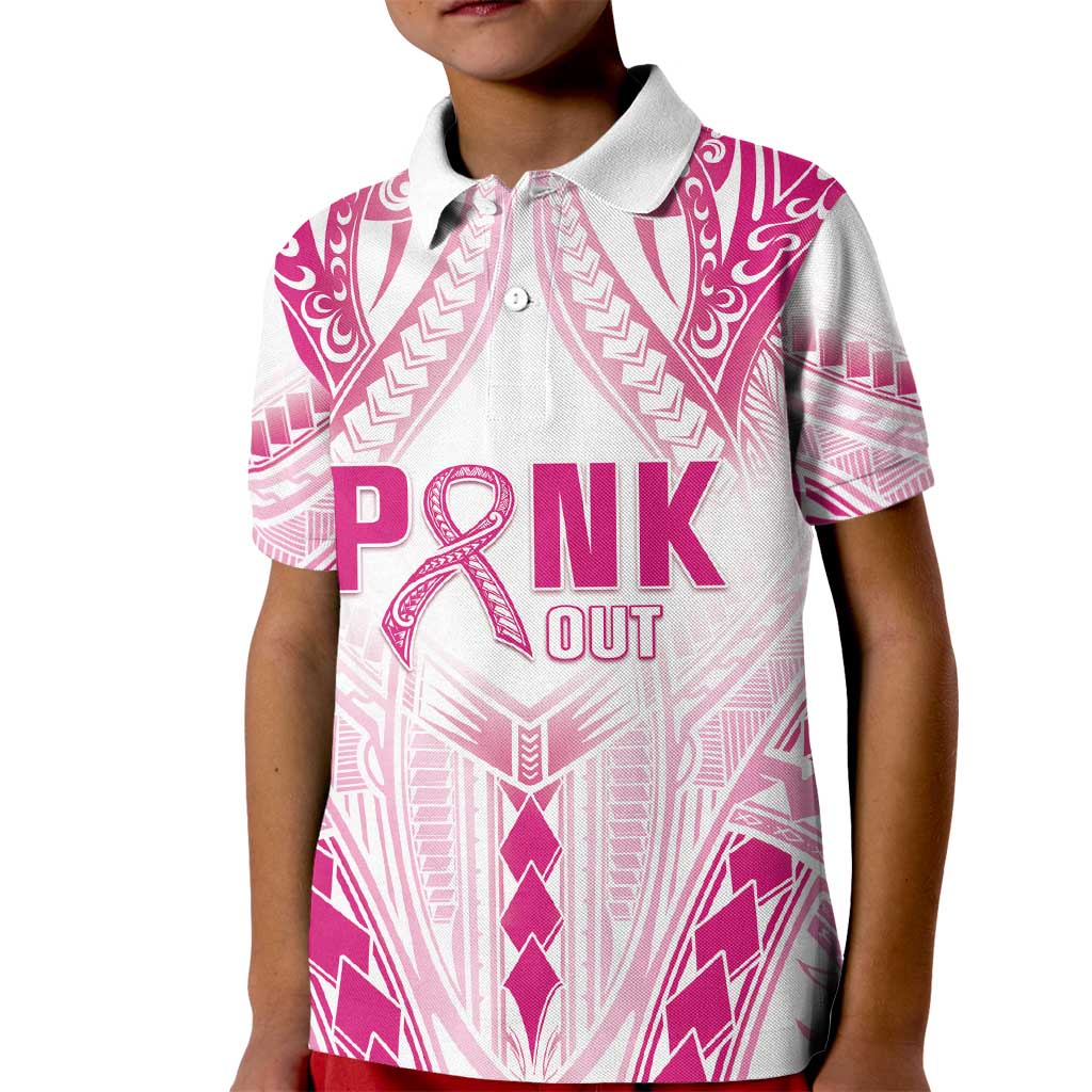 Breast Cancer Pink Out Kid Polo Shirt Polynesian Art Tattoo White Version LT05 Kid White - Polynesian Pride