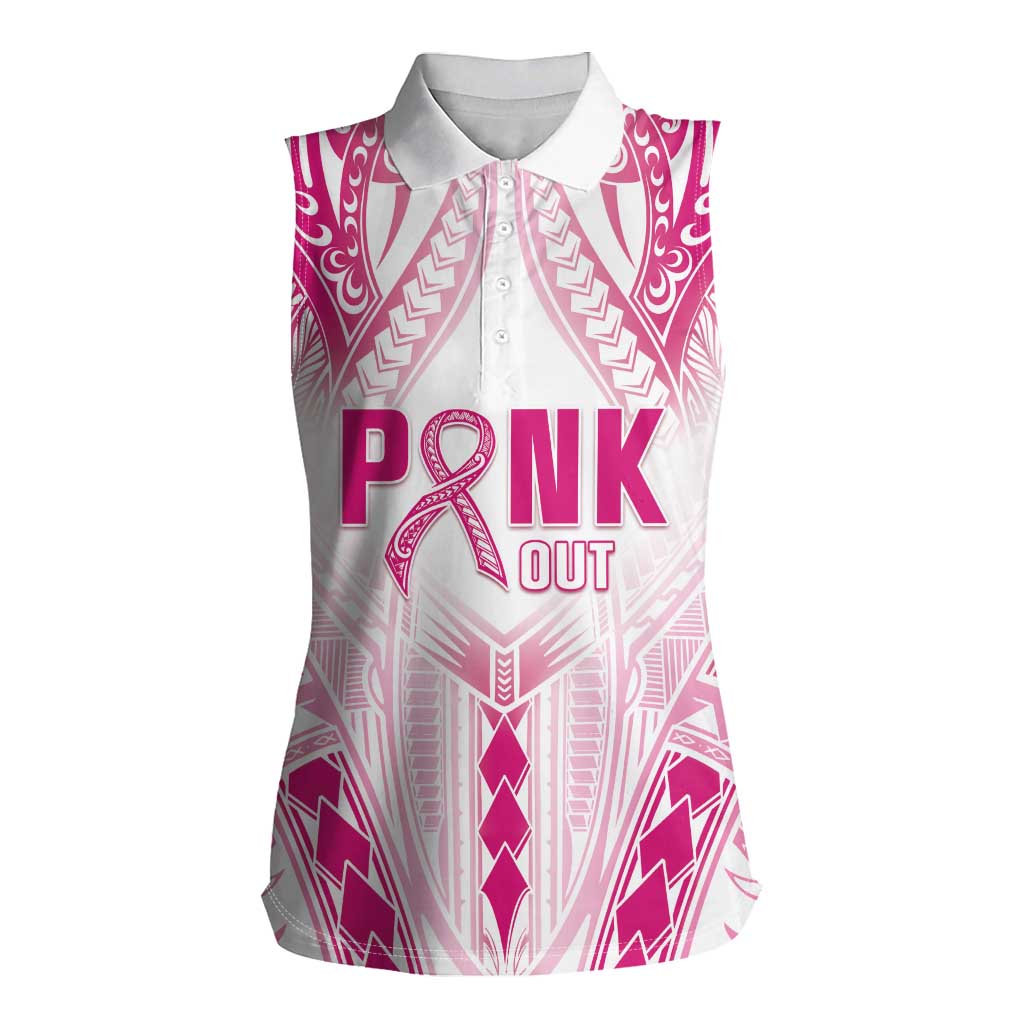 Breast Cancer Pink Out Women Sleeveless Polo Shirt Polynesian Art Tattoo White Version LT05 Female White - Polynesian Pride