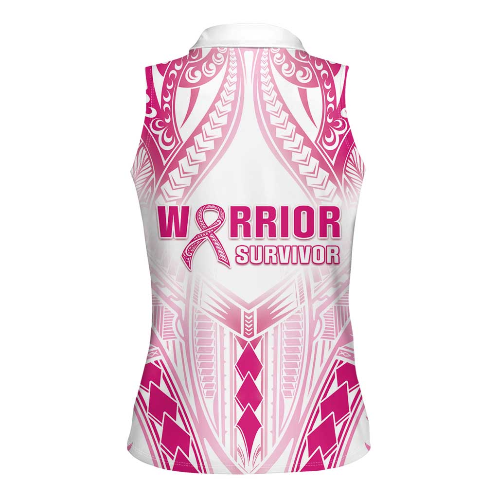 Breast Cancer Pink Out Women Sleeveless Polo Shirt Polynesian Art Tattoo White Version LT05 - Polynesian Pride