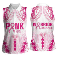 Breast Cancer Pink Out Women Sleeveless Polo Shirt Polynesian Art Tattoo White Version LT05 - Polynesian Pride