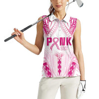 Breast Cancer Pink Out Women Sleeveless Polo Shirt Polynesian Art Tattoo White Version LT05 - Polynesian Pride