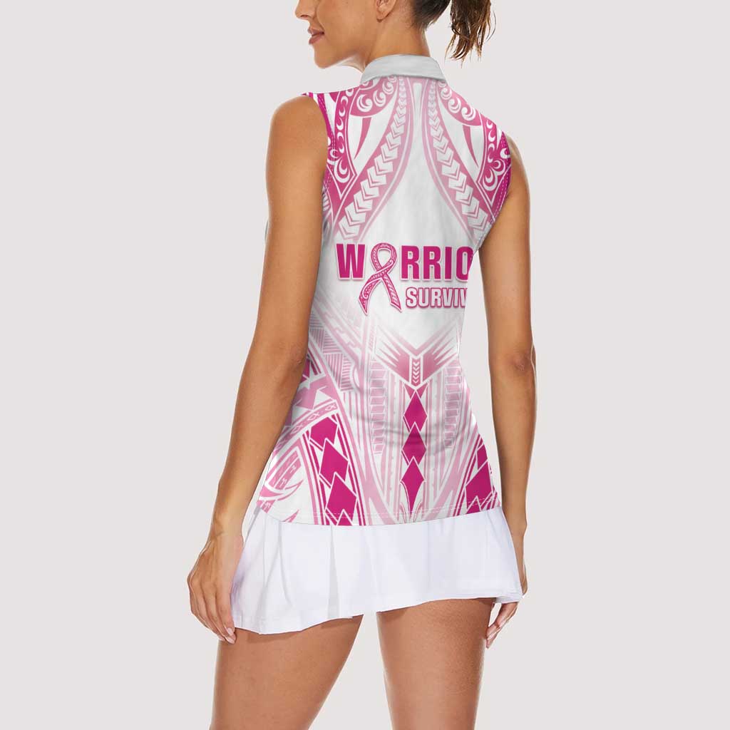 Breast Cancer Pink Out Women Sleeveless Polo Shirt Polynesian Art Tattoo White Version LT05 - Polynesian Pride