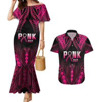 Breast Cancer Pink Out Couples Matching Mermaid Dress and Hawaiian Shirt Polynesian Art Tattoo Black Version LT05 Black - Polynesian Pride