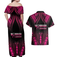 Breast Cancer Pink Out Couples Matching Off Shoulder Maxi Dress and Hawaiian Shirt Polynesian Art Tattoo Black Version LT05 - Polynesian Pride