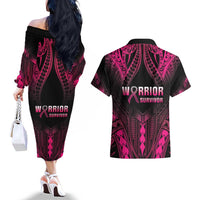Breast Cancer Pink Out Couples Matching Off The Shoulder Long Sleeve Dress and Hawaiian Shirt Polynesian Art Tattoo Black Version LT05 - Polynesian Pride