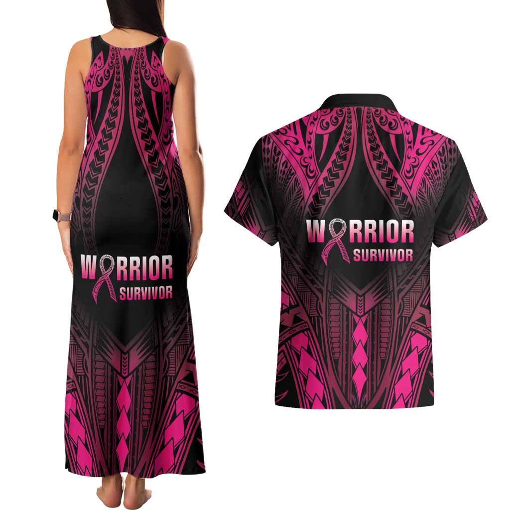 Breast Cancer Pink Out Couples Matching Tank Maxi Dress and Hawaiian Shirt Polynesian Art Tattoo Black Version LT05 - Polynesian Pride