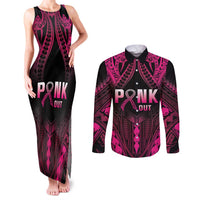 Breast Cancer Pink Out Couples Matching Tank Maxi Dress and Long Sleeve Button Shirt Polynesian Art Tattoo Black Version LT05 Black - Polynesian Pride