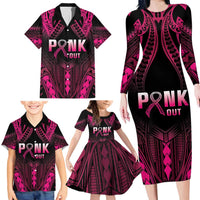 Breast Cancer Pink Out Family Matching Long Sleeve Bodycon Dress and Hawaiian Shirt Polynesian Art Tattoo Black Version LT05 - Polynesian Pride