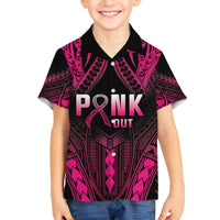 Breast Cancer Pink Out Family Matching Off The Shoulder Long Sleeve Dress and Hawaiian Shirt Polynesian Art Tattoo Black Version LT05 Son's Shirt Black - Polynesian Pride