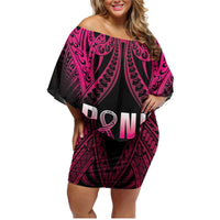 Breast Cancer Pink Out Family Matching Off Shoulder Short Dress and Hawaiian Shirt Polynesian Art Tattoo Black Version LT05 Mom's Dress Black - Polynesian Pride