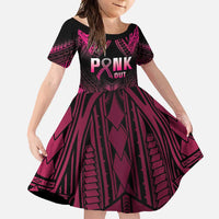 Breast Cancer Pink Out Family Matching Short Sleeve Bodycon Dress and Hawaiian Shirt Polynesian Art Tattoo Black Version LT05 Daughter's Dress Black - Polynesian Pride