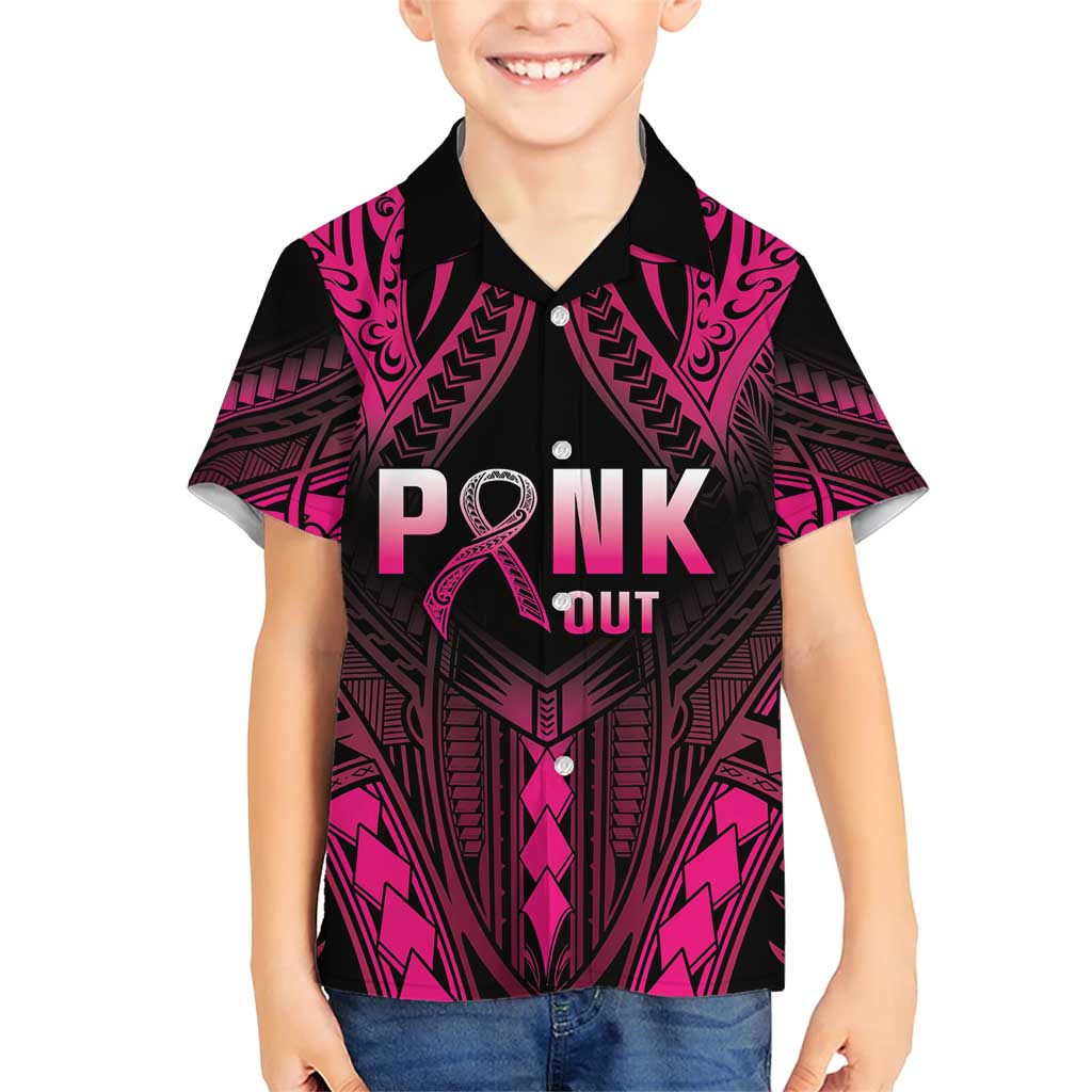 Breast Cancer Pink Out Family Matching Short Sleeve Bodycon Dress and Hawaiian Shirt Polynesian Art Tattoo Black Version LT05 Son's Shirt Black - Polynesian Pride