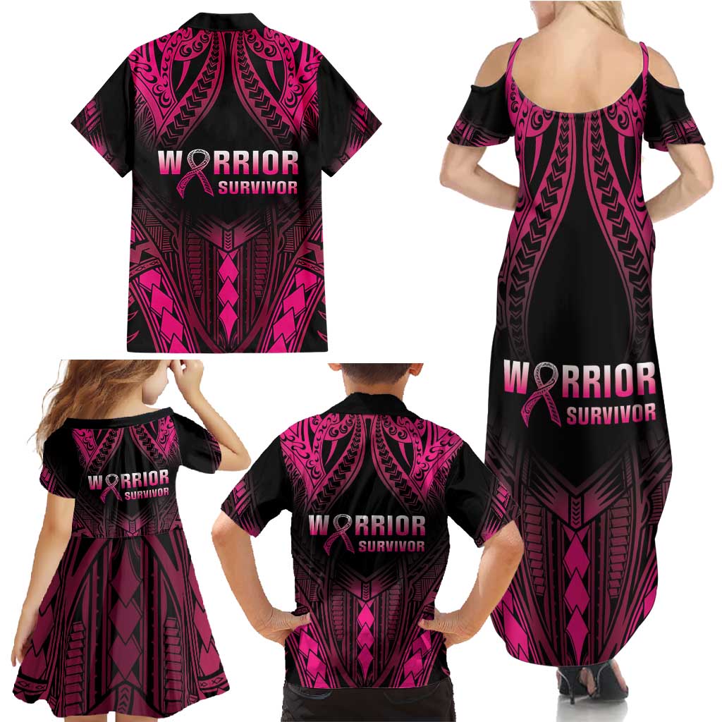 Breast Cancer Pink Out Family Matching Summer Maxi Dress and Hawaiian Shirt Polynesian Art Tattoo Black Version LT05 - Polynesian Pride