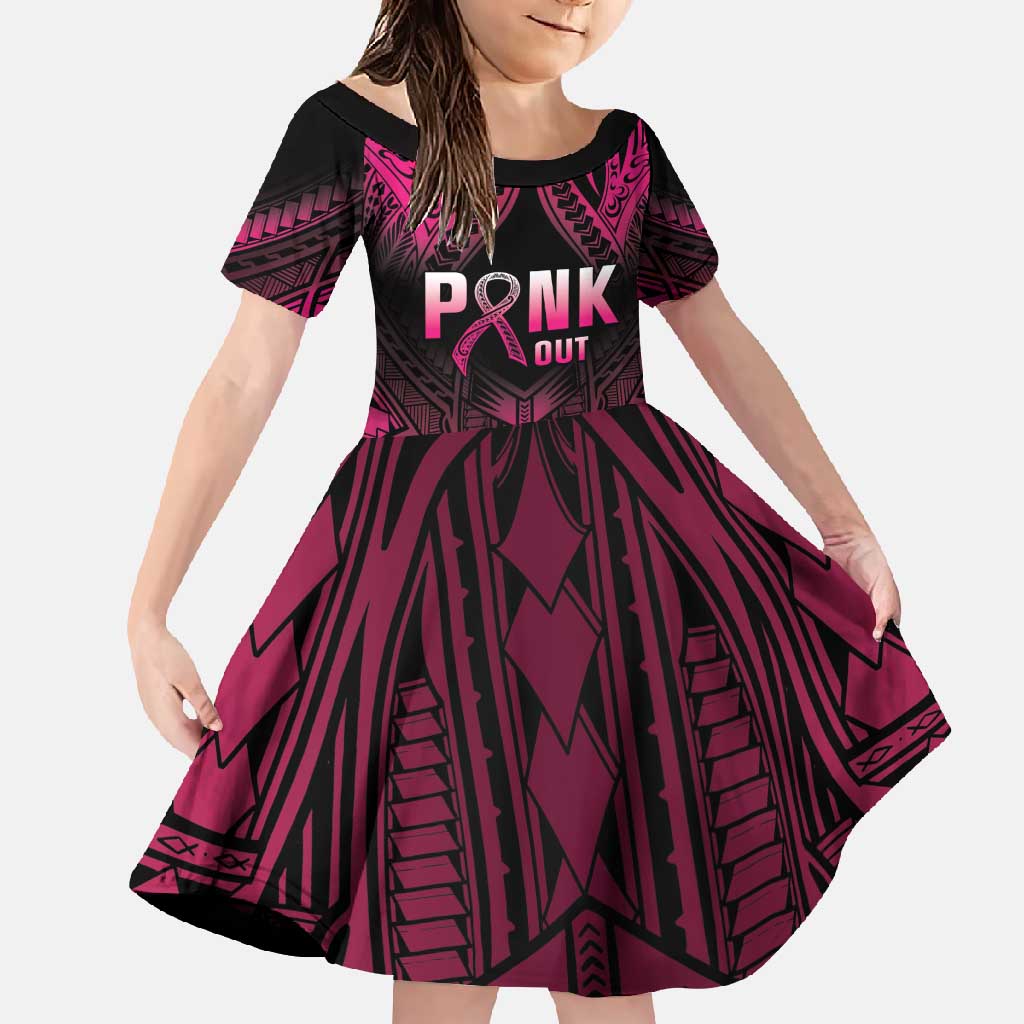 Breast Cancer Pink Out Family Matching Tank Maxi Dress and Hawaiian Shirt Polynesian Art Tattoo Black Version LT05 Daughter's Dress Black - Polynesian Pride