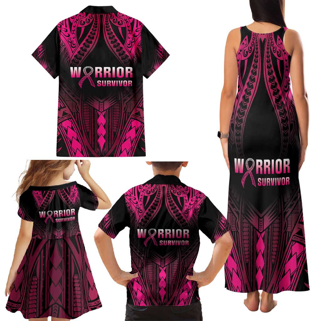 Breast Cancer Pink Out Family Matching Tank Maxi Dress and Hawaiian Shirt Polynesian Art Tattoo Black Version LT05 - Polynesian Pride