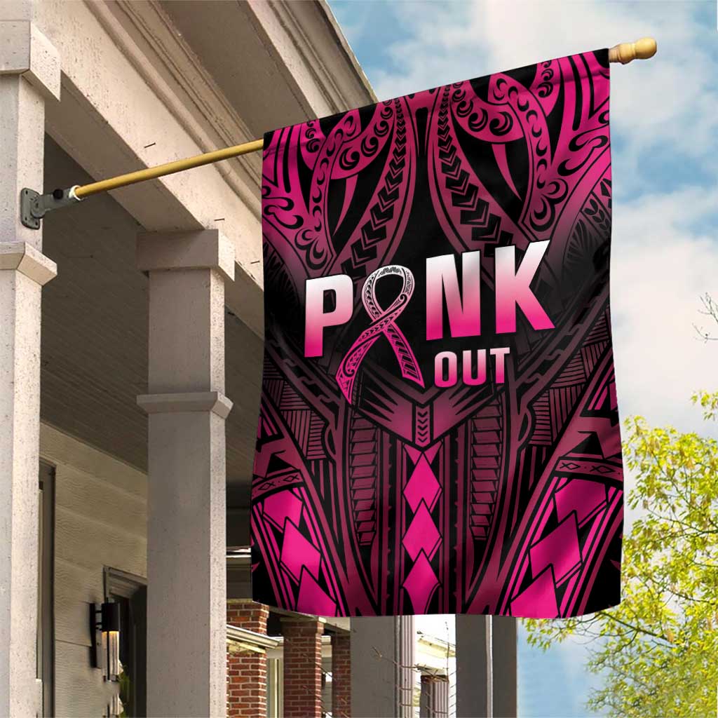 Breast Cancer Pink Out Garden Flag Polynesian Art Tattoo Black Version LT05 House Flag Black - Polynesian Pride