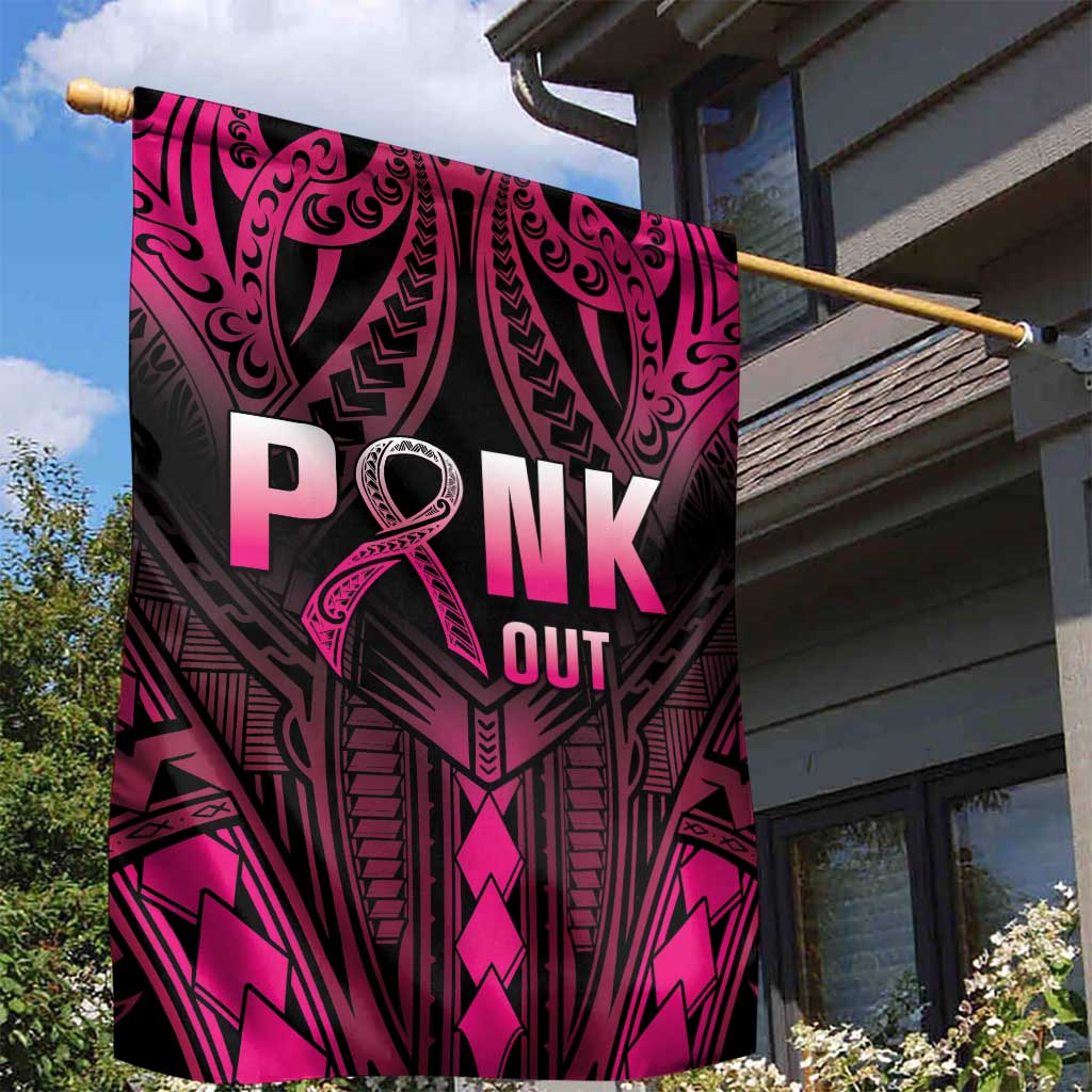 Breast Cancer Pink Out Garden Flag Polynesian Art Tattoo Black Version LT05 - Polynesian Pride