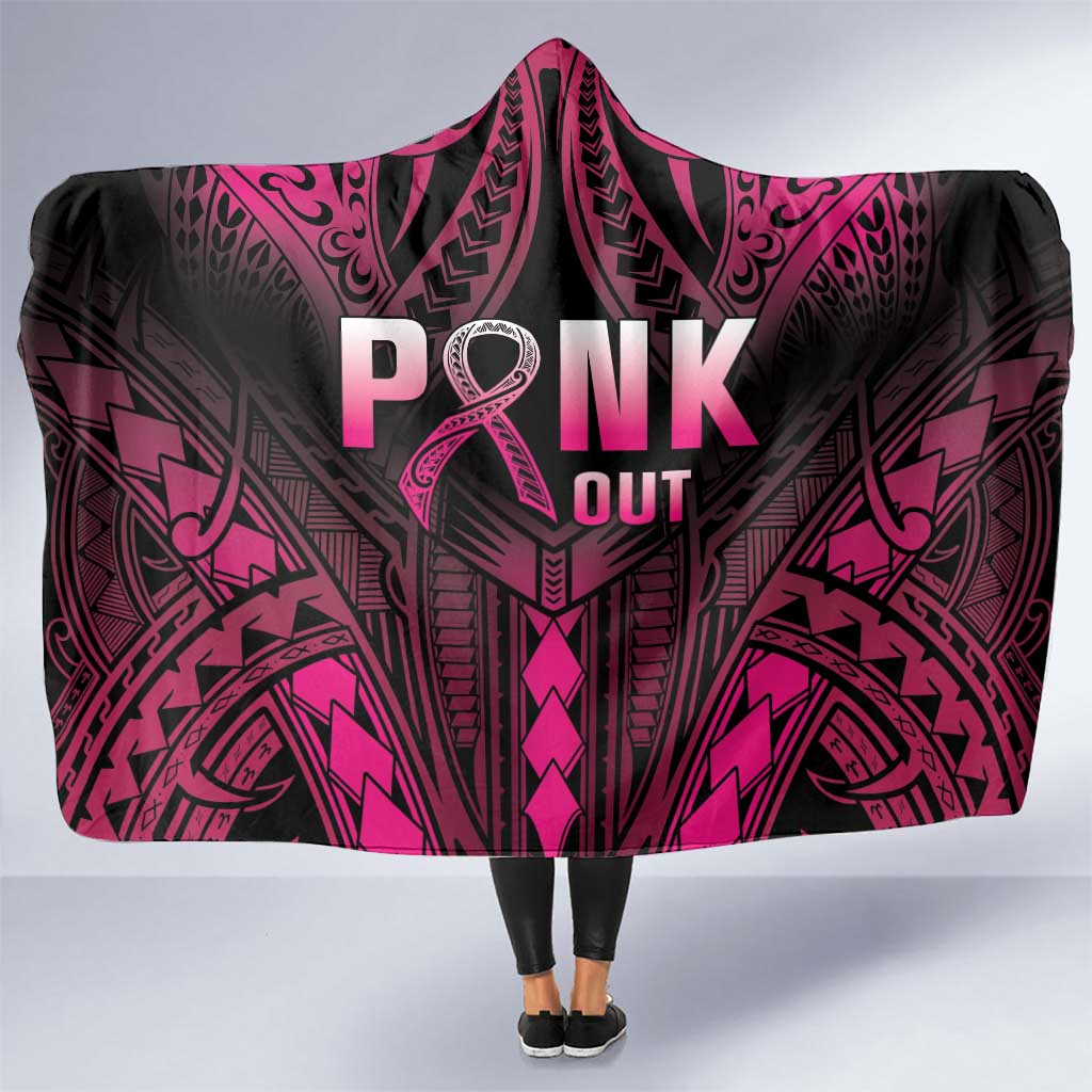 Breast Cancer Pink Out Hooded Blanket Polynesian Art Tattoo Black Version LT05 One Size Black - Polynesian Pride