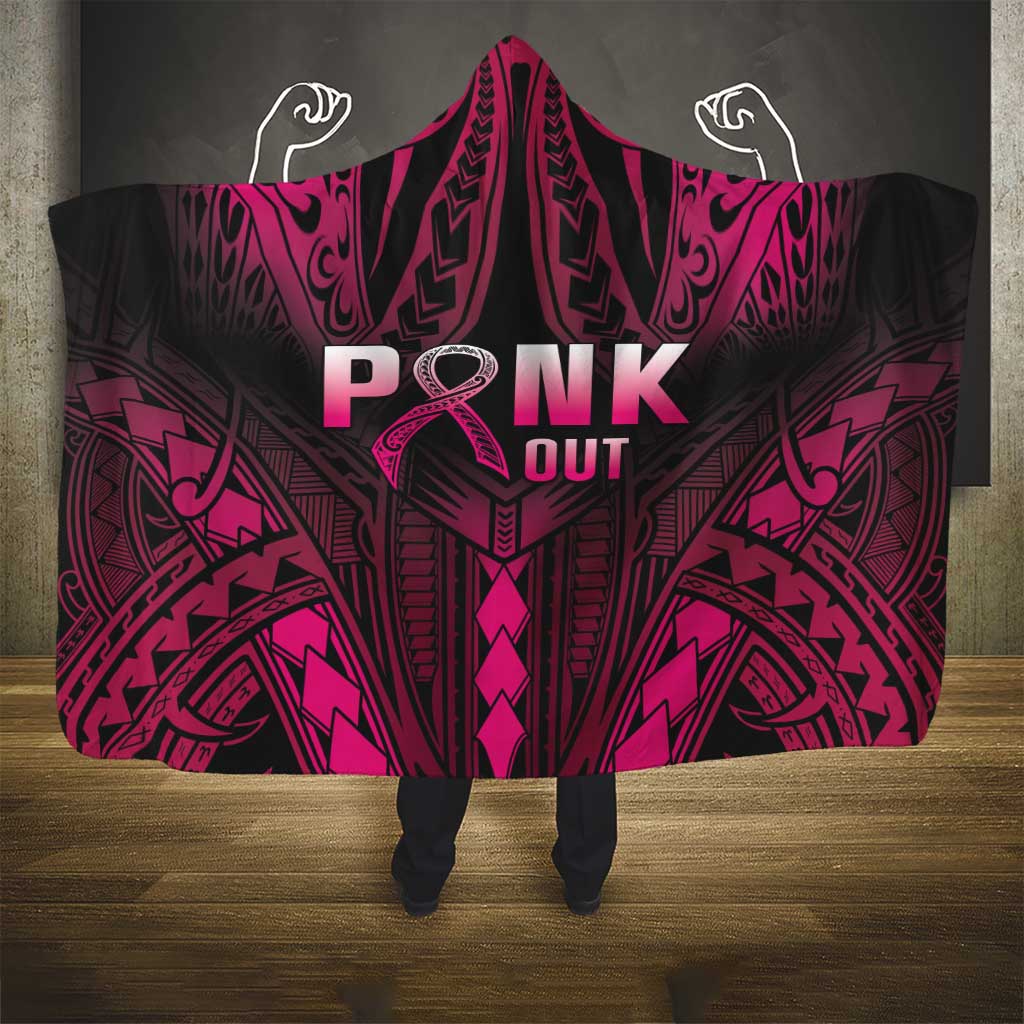 Breast Cancer Pink Out Hooded Blanket Polynesian Art Tattoo Black Version LT05 - Polynesian Pride