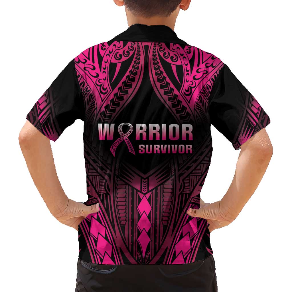 Breast Cancer Pink Out Kid Hawaiian Shirt Polynesian Art Tattoo Black Version