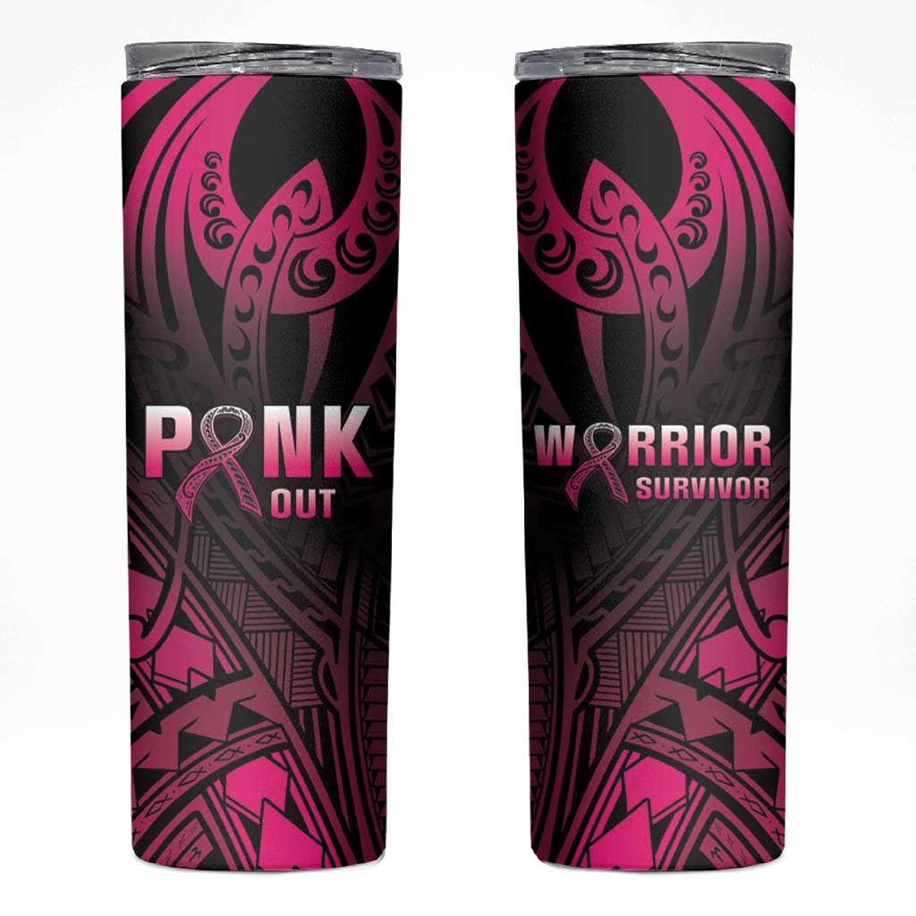 Breast Cancer Pink Out Skinny Tumbler Polynesian Art Tattoo Black Version LT05 Black - Polynesian Pride