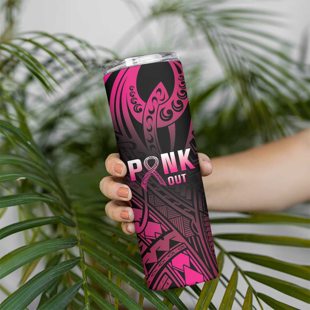 Breast Cancer Pink Out Skinny Tumbler Polynesian Art Tattoo Black Version LT05 - Polynesian Pride