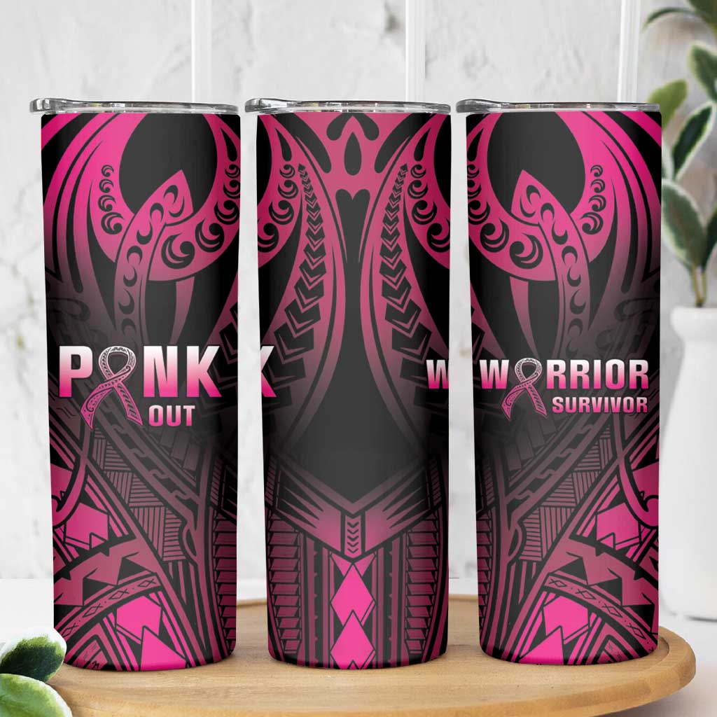 Breast Cancer Pink Out Skinny Tumbler Polynesian Art Tattoo Black Version LT05 - Polynesian Pride
