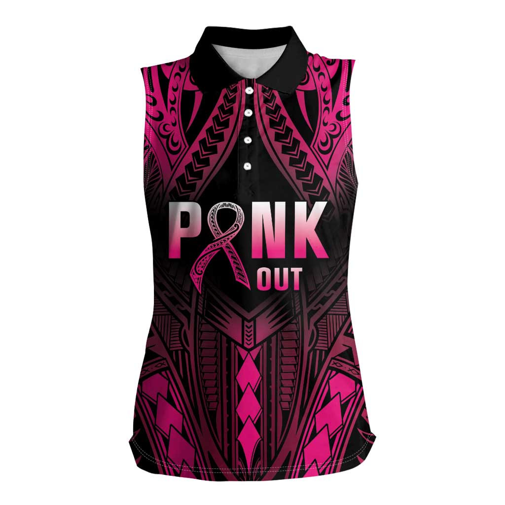 Breast Cancer Pink Out Women Sleeveless Polo Shirt Polynesian Art Tattoo Black Version LT05 Female Black - Polynesian Pride