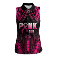 Breast Cancer Pink Out Women Sleeveless Polo Shirt Polynesian Art Tattoo Black Version LT05 Female Black - Polynesian Pride