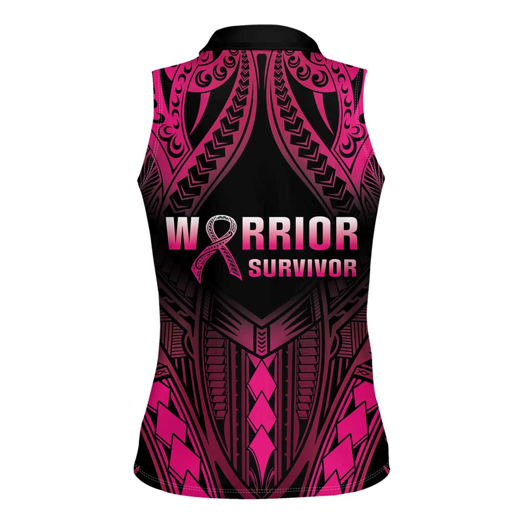 Breast Cancer Pink Out Women Sleeveless Polo Shirt Polynesian Art Tattoo Black Version LT05 - Polynesian Pride