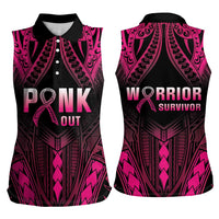 Breast Cancer Pink Out Women Sleeveless Polo Shirt Polynesian Art Tattoo Black Version LT05 - Polynesian Pride
