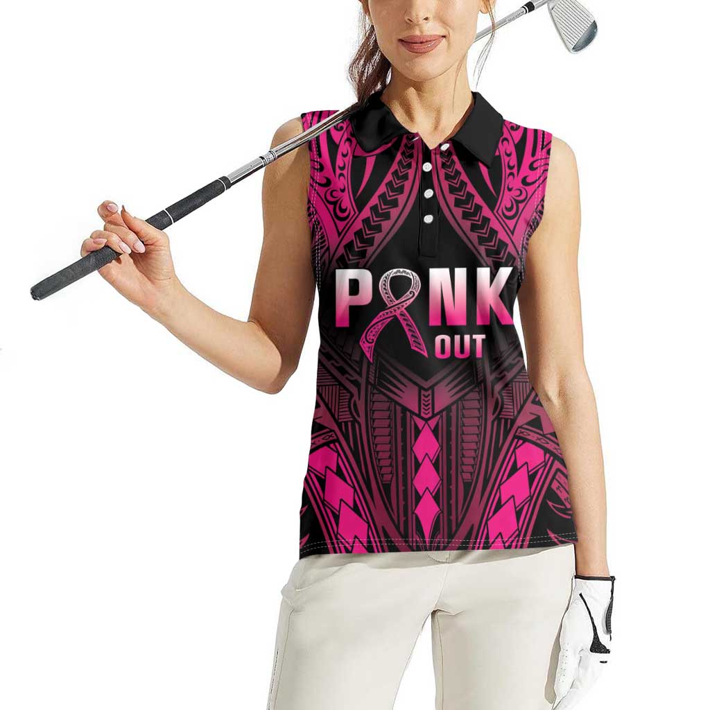 Breast Cancer Pink Out Women Sleeveless Polo Shirt Polynesian Art Tattoo Black Version LT05 - Polynesian Pride
