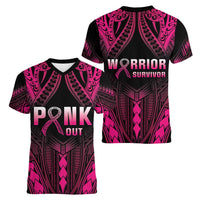 Breast Cancer Pink Out Women V-Neck T-Shirt Polynesian Art Tattoo Black Version LT05 - Polynesian Pride