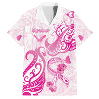 Personalised Breast Cancer Awareness Family Matching Long Sleeve Bodycon Dress and Hawaiian Shirt Ribbon Polynesian Pattern White Version LT05 Dad's Shirt - Short Sleeve White - Polynesian Pride