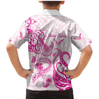 Personalised Breast Cancer Awareness Family Matching Mermaid Dress and Hawaiian Shirt Ribbon Polynesian Pattern White Version LT05 - Polynesian Pride
