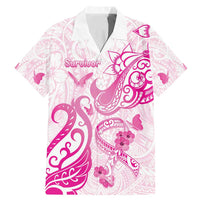 Personalised Breast Cancer Awareness Family Matching Mermaid Dress and Hawaiian Shirt Ribbon Polynesian Pattern White Version LT05 Dad's Shirt - Short Sleeve White - Polynesian Pride