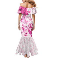Personalised Breast Cancer Awareness Family Matching Mermaid Dress and Hawaiian Shirt Ribbon Polynesian Pattern White Version LT05 - Polynesian Pride