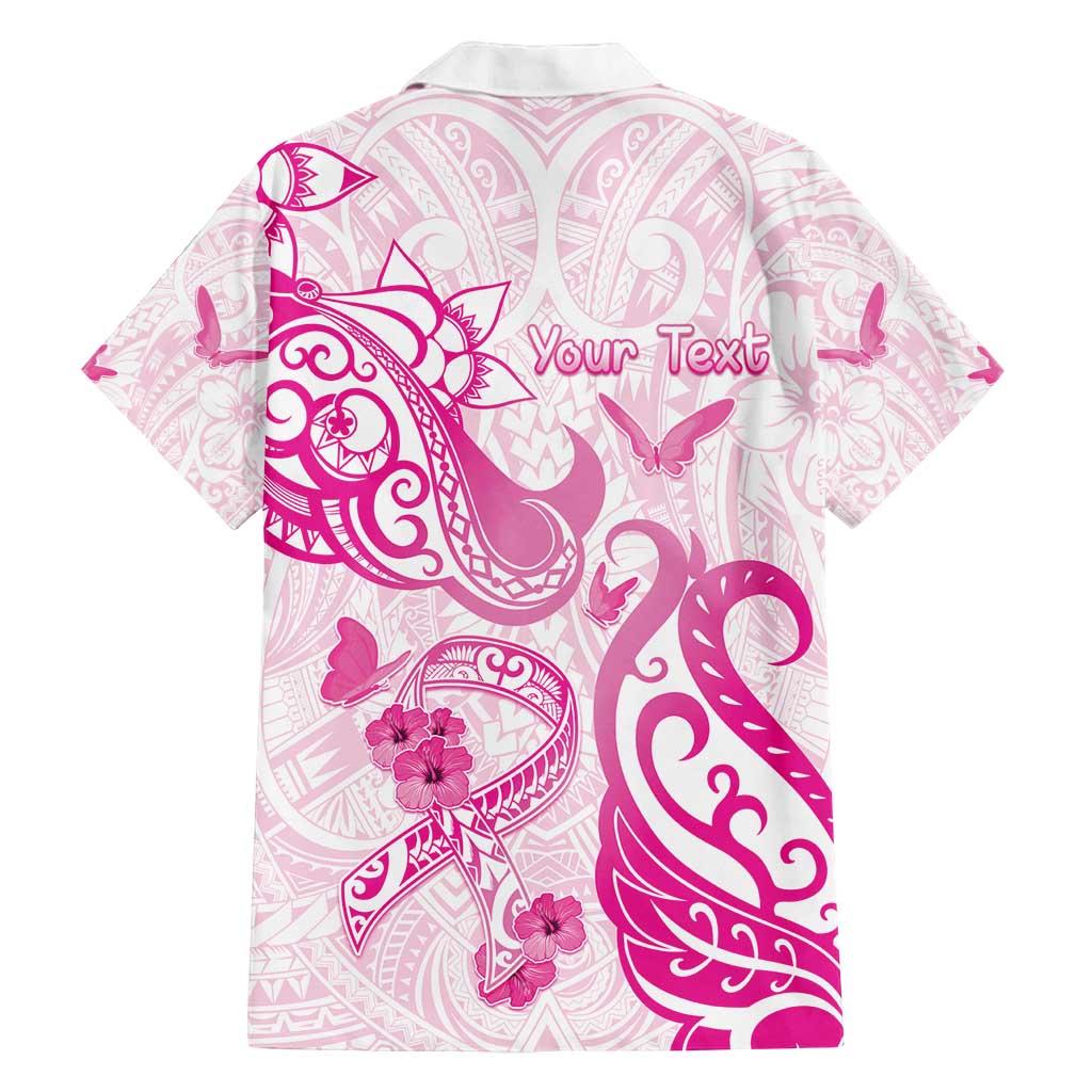 Personalised Breast Cancer Awareness Family Matching Off Shoulder Maxi Dress and Hawaiian Shirt Ribbon Polynesian Pattern White Version LT05 - Polynesian Pride
