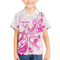 Personalised Breast Cancer Awareness Family Matching Tank Maxi Dress and Hawaiian Shirt Ribbon Polynesian Pattern White Version LT05 Son's Shirt White - Polynesian Pride
