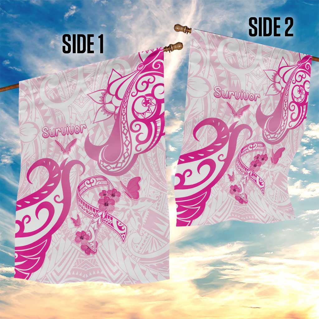 Breast Cancer Awareness Garden Flag Ribbon Polynesian Pattern White Version