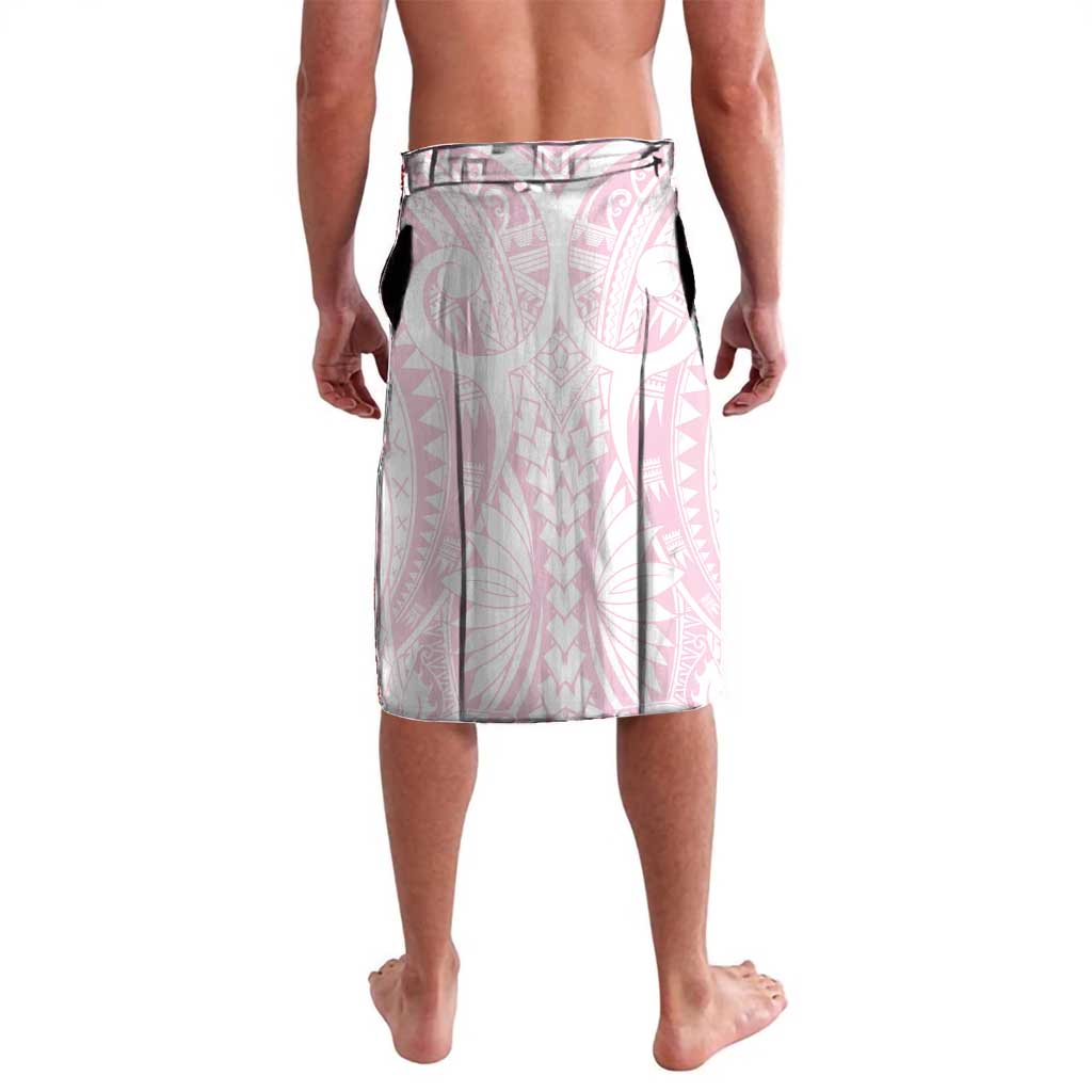 Personalised Breast Cancer Awareness Lavalava Ribbon Polynesian Pattern White Version