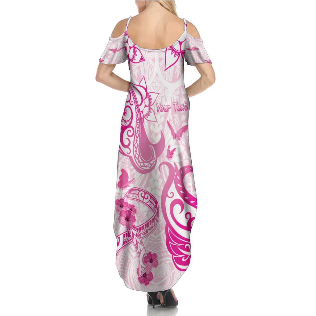 Personalised Breast Cancer Awareness Summer Maxi Dress Ribbon Polynesian Pattern White Version LT05 - Polynesian Pride