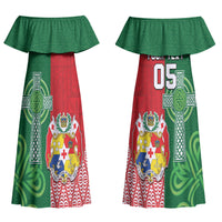 Tonga Ireland Rugby Custom Couples Matching Off Shoulder Maxi Dress and Long Sleeve Button Shirt Ikale Tahi With Shamrocks Together