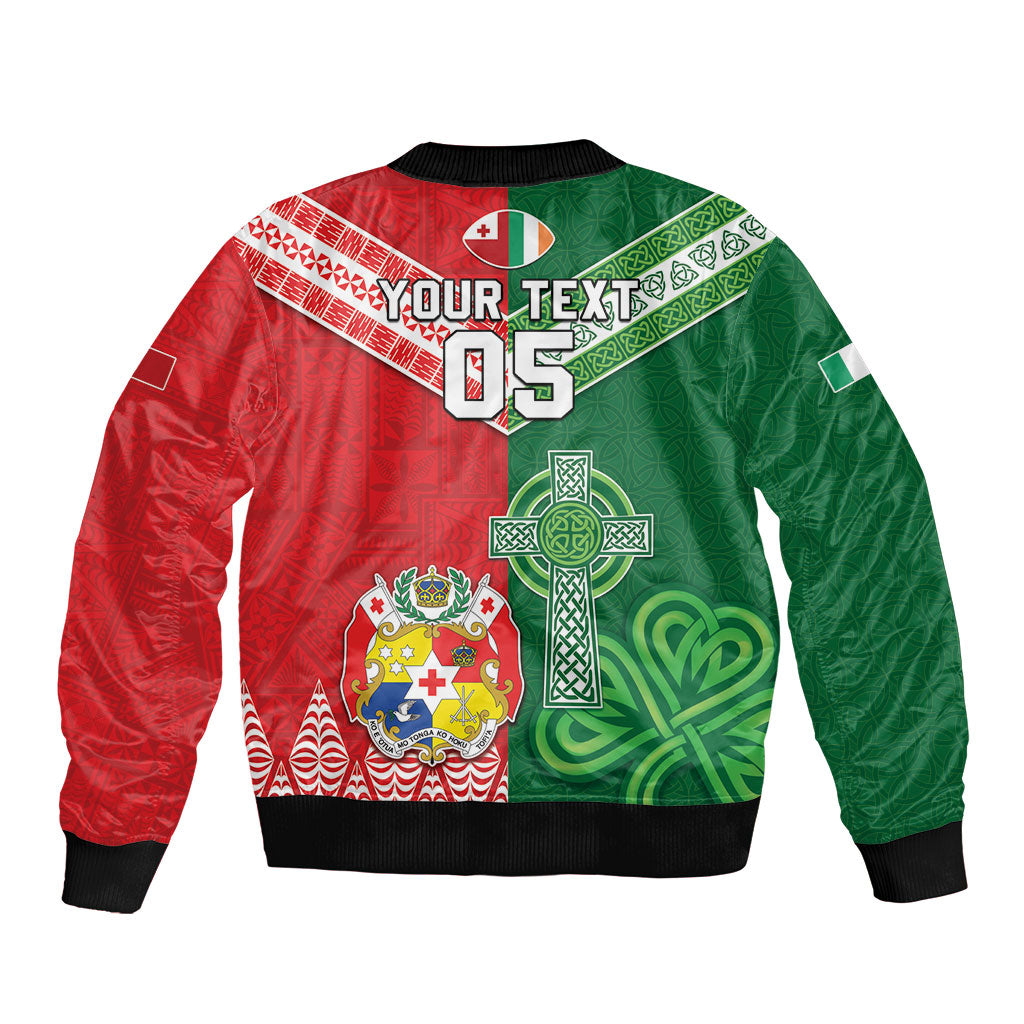 Tonga Ireland Rugby Custom Sleeve Zip Bomber Jacket Ikale Tahi With Shamrocks Together