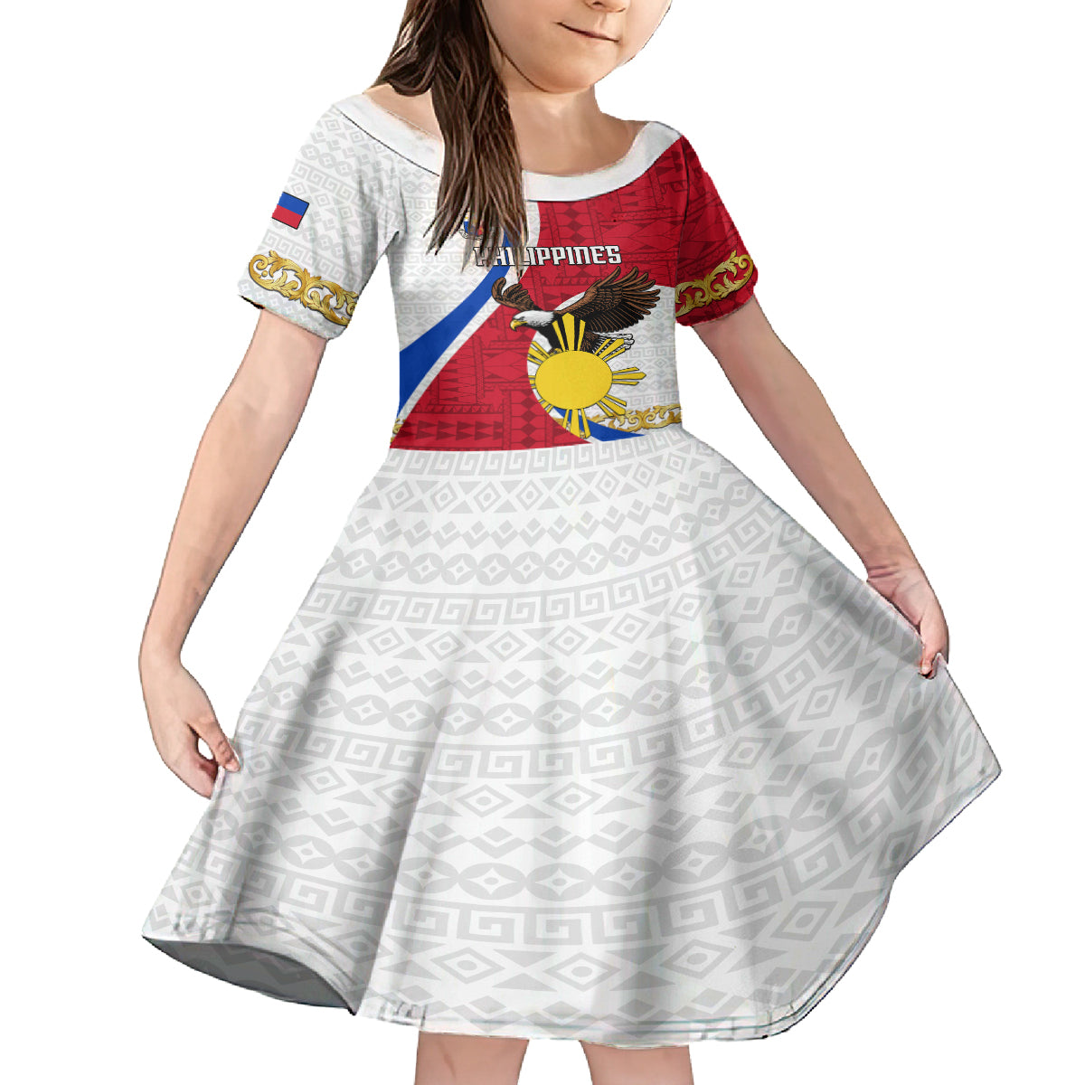 Personalized Philippines Family Matching Tank Maxi Dress and Hawaiian Shirt The Eight-Rayed Sun Bald Eagle Polynesian Pattern LT05 Daughter's Dress Red - Polynesian Pride