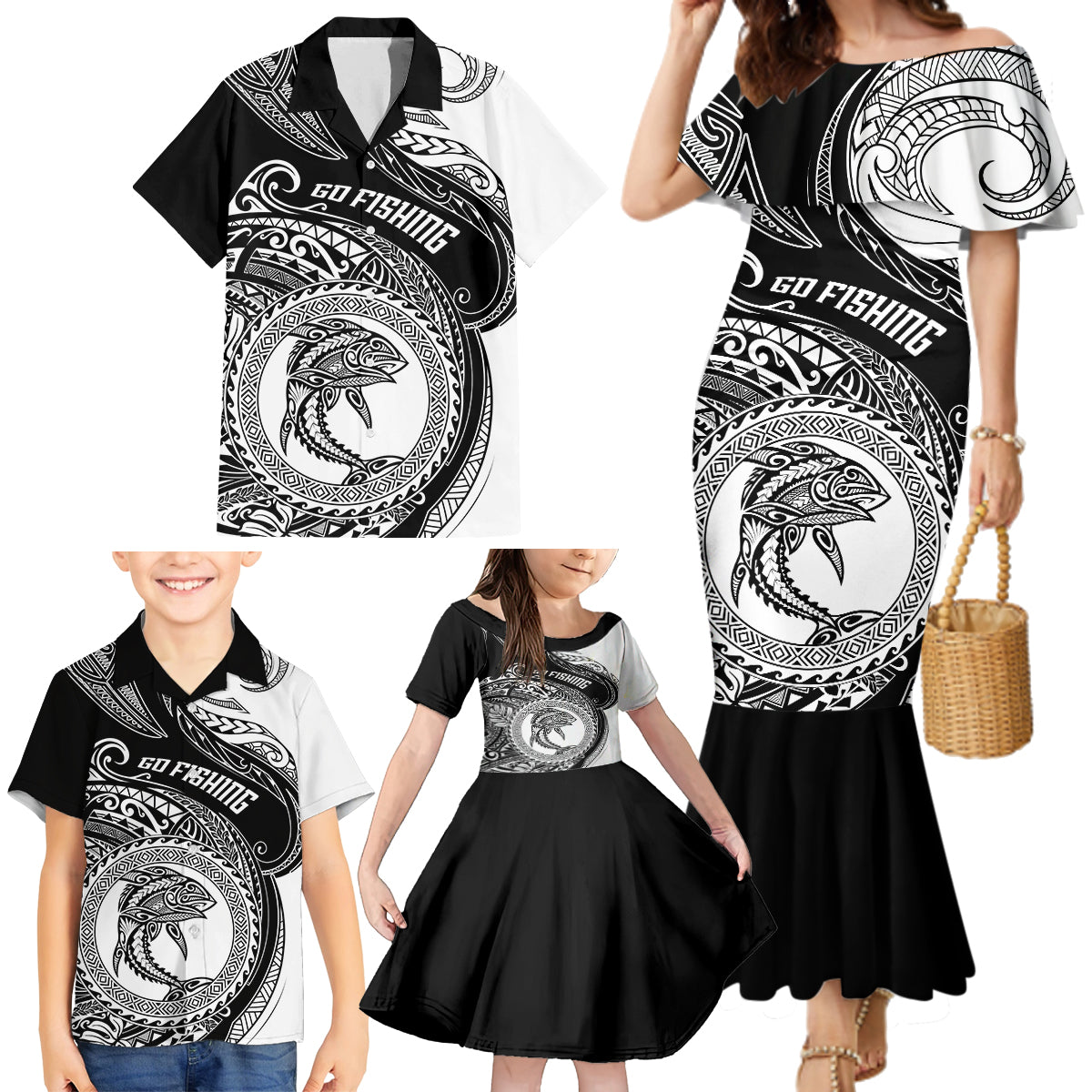 Go Fishing Family Matching Mermaid Dress and Hawaiian Shirt Polynesian Pattern LT05 - Polynesian Pride